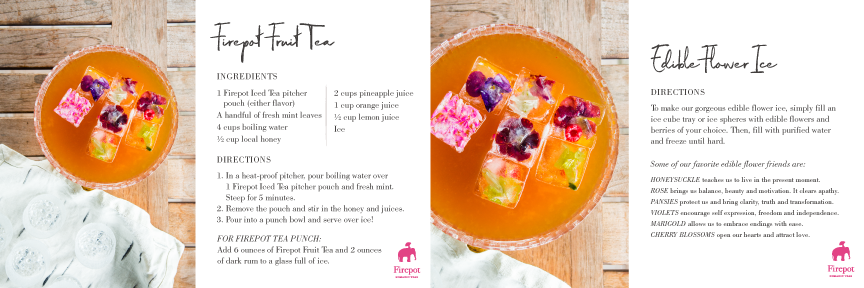 Firepot Fruit Tea and Edible Flower Ice recipe cards